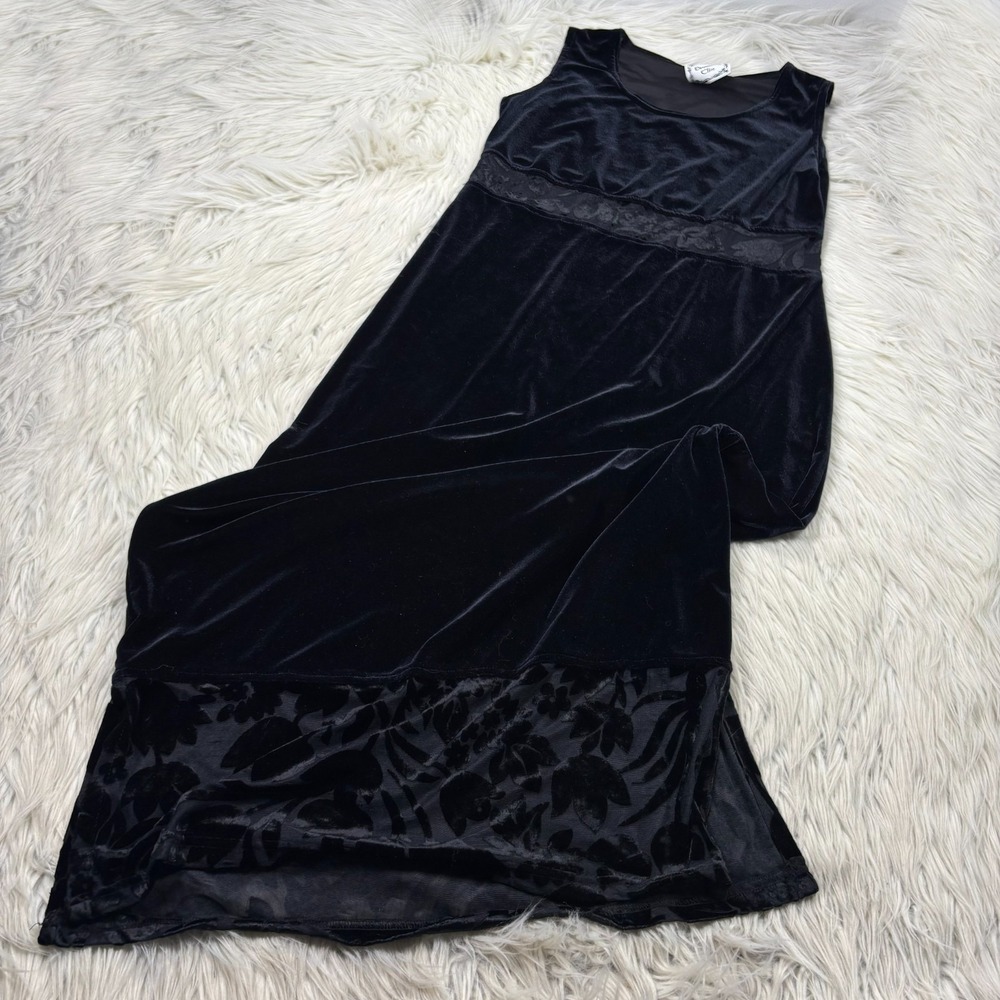 Vtg 90s Dressing Clio Women's S Velvet Shift Midi Dress Burn Out Whimsigoth